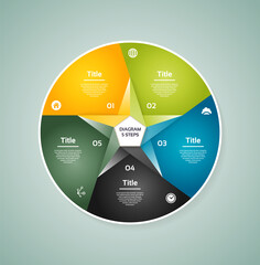 Wall Mural - Vector circle infographic. Template for diagram, graph, presentation and chart. Business concept with five options, parts, steps or processes. Abstract background