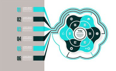 Wall Mural - Vector circle infographic. Template for diagram, graph, presentation and chart. Business concept with 6 options, parts, steps or processes. Abstract background