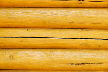 Poster - wooden wall of the house of timber with cracks