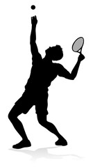 A tennis player man silhouette sports person design element