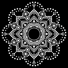 Sticker - Dot art vector ethnic mandala, traditional Aboriginal dot painting design, indigenous decoration from Australia in white
 