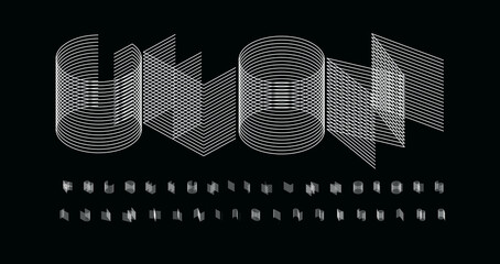 Wall Mural - 3D futurism alphabet. Thin line geometric font, minimalist type for modern futuristic logo, headline, monogram, creative lettering and maxi typography. Minimal web letters, vector typographic design