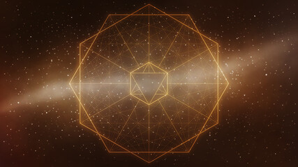 Wall Mural - Golden brown sacred geometry, hexagon abstract line art in space - background
