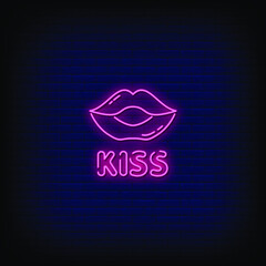 Wall Mural - Kiss Neon Signs Style Text Vector