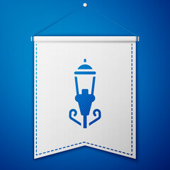 Poster - Blue Vintage street light icon isolated on blue background. White pennant template. Vector.