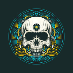 Illustration of egypt skull head cyborg detailed vector design