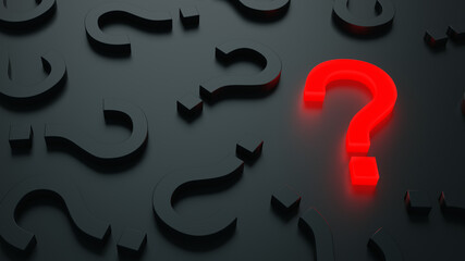 Poster - Red trendy question mark on a background black and grey signs. 3D Rendering