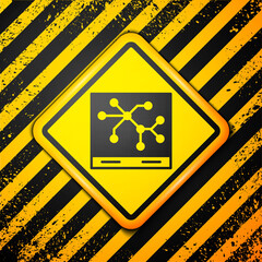 Poster - Black Railway map icon isolated on yellow background. Warning sign. Vector.