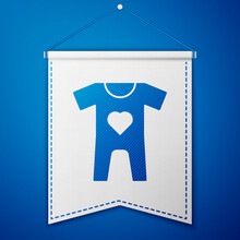 Blue Baby Clothes Icon Isolated On Blue Background. Baby Clothing For Baby Girl And Boy. Baby Bodysuit. White Pennant Template. Vector.