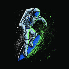 surfing astronaut star vector illustration