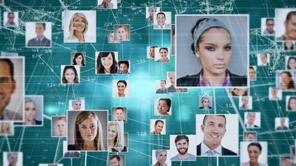 Poster - Digital animation of network of multiple profile icons against green background
