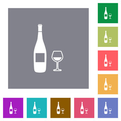 Sticker - Wine bottle and glass square flat icons