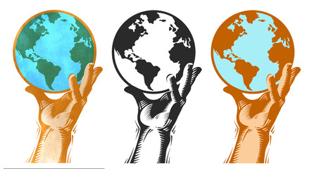hand holding earth globe illustrations