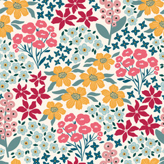 Seamless pattern with hand drawn flowers, florals,pumpkins, abstract elements. Repeating background for wrapping paper, fabric,textile, stationary products decoration.