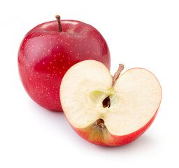Wall Mural - whole and halved red apples isolated on white background