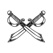Illustration Of Crossed Pirate Swords In Engraving Style. Design Element For Poster, Card, Banner, Sign. Vector Illustration