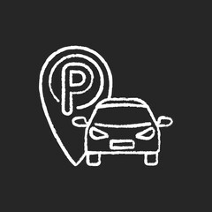 Poster - Parking area chalk white icon on black background. Location that is designated for parking. Place your car in safe for night. Leave automobile for some time. Isolated vector chalkboard illustration