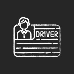 Poster - Drivers license chalk white icon on black background. Official document permitting specific individual to operate one or more types of vehicles. Isolated vector chalkboard illustration