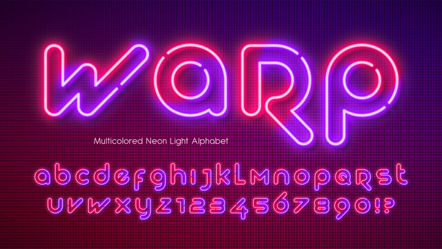 Neon light alphabet, extra glowing futuristic type.