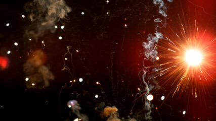 Wall Mural - Fireworks background with blurred lights on black background