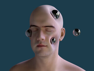 Canvas Print - human head collides with spheres