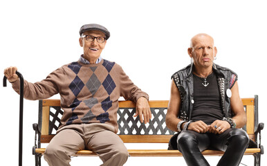 Sticker - Elderly man with a cane and a punk man sitting on a bench