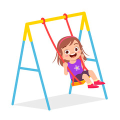 Wall Mural - happy cute little kid girl play swing