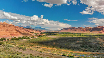 Sticker - Aerial view of Colorado river and mountains near Moab, Utah