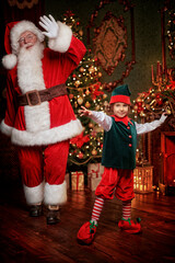 Wall Mural - dancing elf and santa