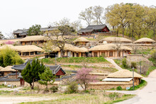 Gyeongju, South Korea - April 7, 2019: View Of Yangdong Folk Village In Spring At Gyeongju, South Korea. Yangdong Folk Village Is A Traditional Village From Joseon Dynasty. 