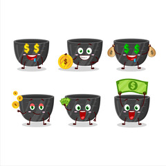 Poster - Black ceramic bowl cartoon character with cute emoticon bring money