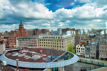 Sticker - AMSTERDAM, THE NETHERLANDS - APRIL 25, 2015: Aeriel view of city skyline from panoramic ferris wheel. It is a main city attraction