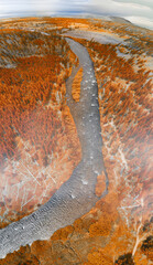 Poster - Yellowstone River, Wyoming. Overhead downward panoramic view from drone