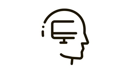 Poster - human think about computer Icon Animation. black human think about computer animated icon on white background