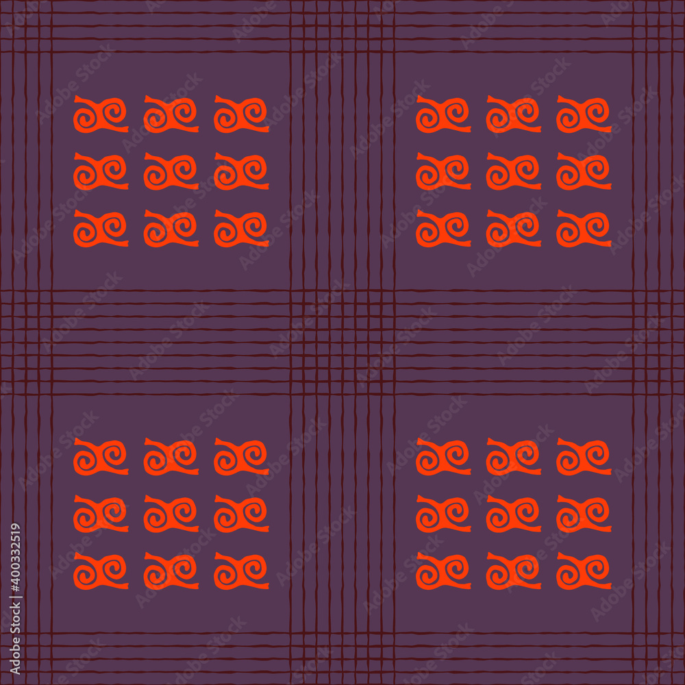Bold Adinkra Symbol Fabric – Purple Patterns on Black Cotton Wax Print
