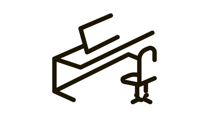 Poster - office table chair and computer Icon Animation. black office table chair and computer animated icon on white background
