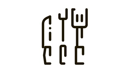 Sticker - bbq utensil Icon Animation. black bbq utensil animated icon on white background