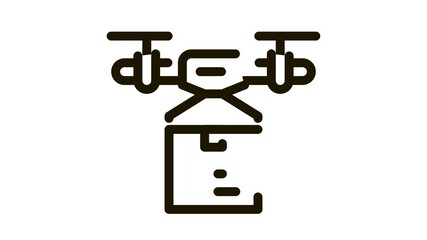 Poster - drone box delivering Icon Animation. black drone box delivering animated icon on white background
