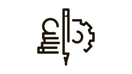 Wall Mural - coin heap pen and mechanical gear Icon Animation. black coin heap pen and mechanical gear animated icon on white background