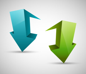 Aufkleber - Arrow banners set. Direct shape. 3d Abstract Background. Business infographic presentation diagram. Section compare service. Up and down trend. Paper index. Exact pointer