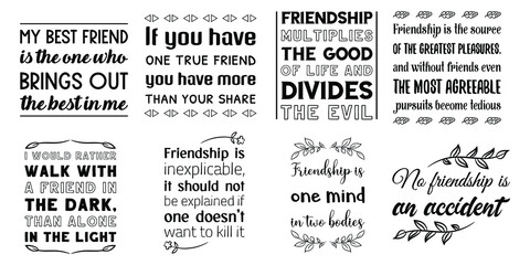 Set of Calligraphy sayings for print. Vector Quotes about best friend, friendship, relationship between people
