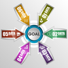 Aufkleber - vector 6 arrow banners business infographic process diagram compare service banner presentatoin. Six steps to achieve this goal. Six glossy strip for your annotations. Six full-color sticker.
