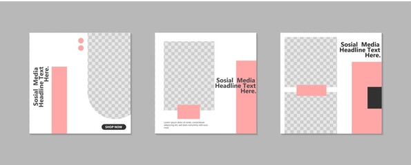 Wall Mural - Set of Editable minimal square banner template. Pink  and white background color with geometric shapes for social media post and web internet ads. Vector illustration