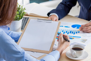 Wall Mural - The above view of business woman working of blink sheet