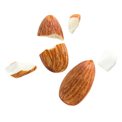 Wall Mural - marco almond crack spread raw almond  fly on white isolated