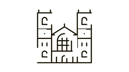 Sticker - castle facade Icon Animation. black castle facade animated icon on white background