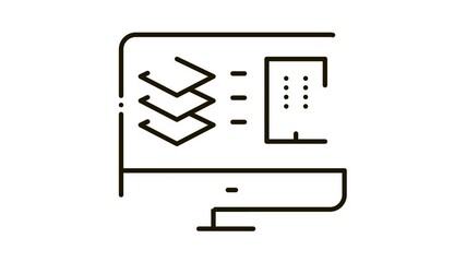 Poster - computer simulation of building Icon Animation. black computer simulation of building animated icon on white background