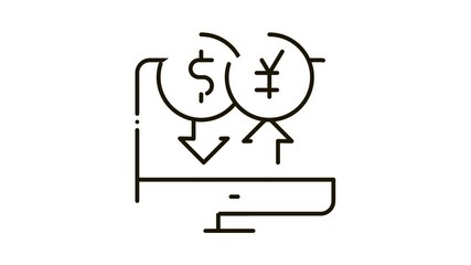 Sticker - computer currency exchange Icon Animation. black computer currency exchange animated icon on white background