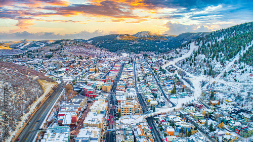 Downtown Park City, Utah, USA Skyline Aerial Panorama Stock Photo
