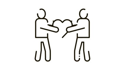 Poster - Human Share Heart Icon Animation. black Human Share Heart animated icon on white background